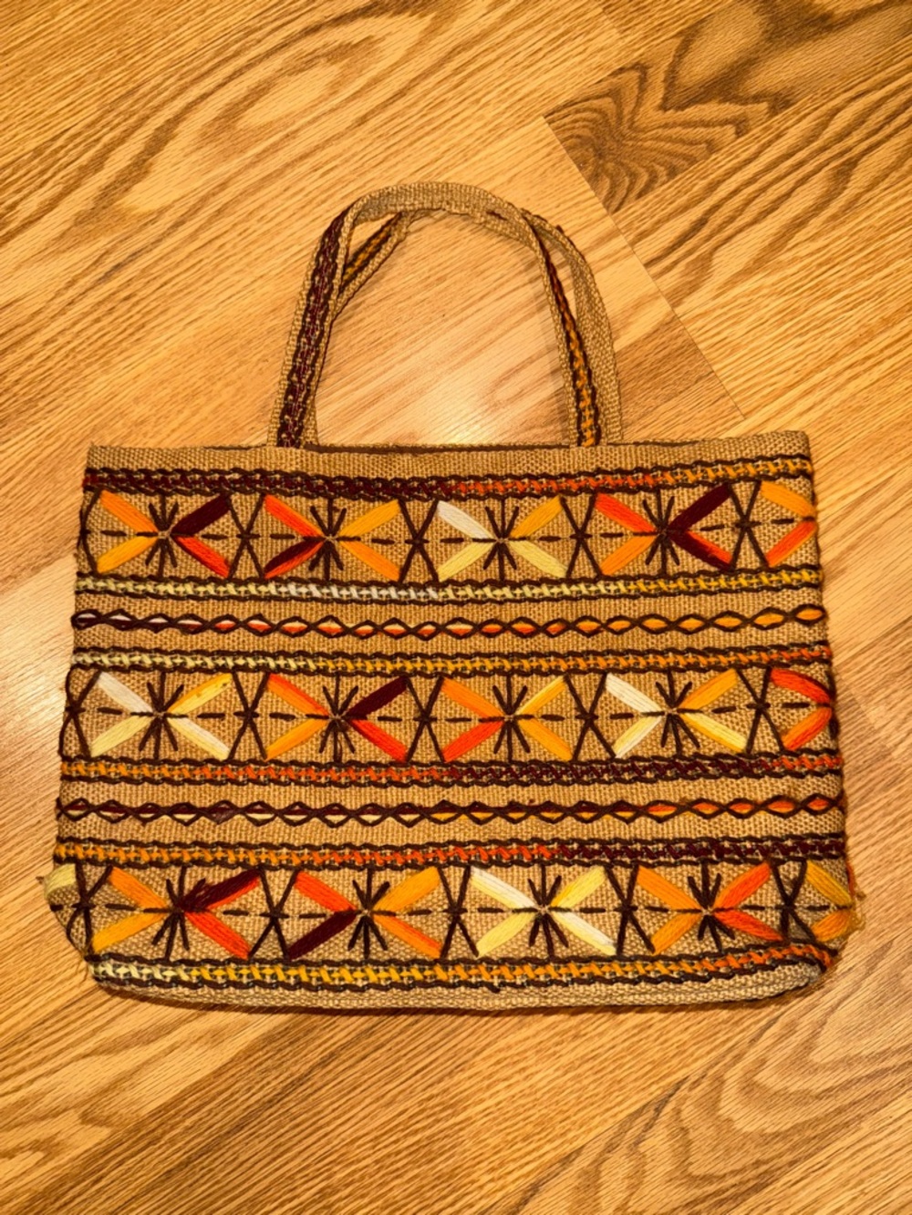 Vintage Needlepoint Tote in Brown, Orange and‎ Yellow
